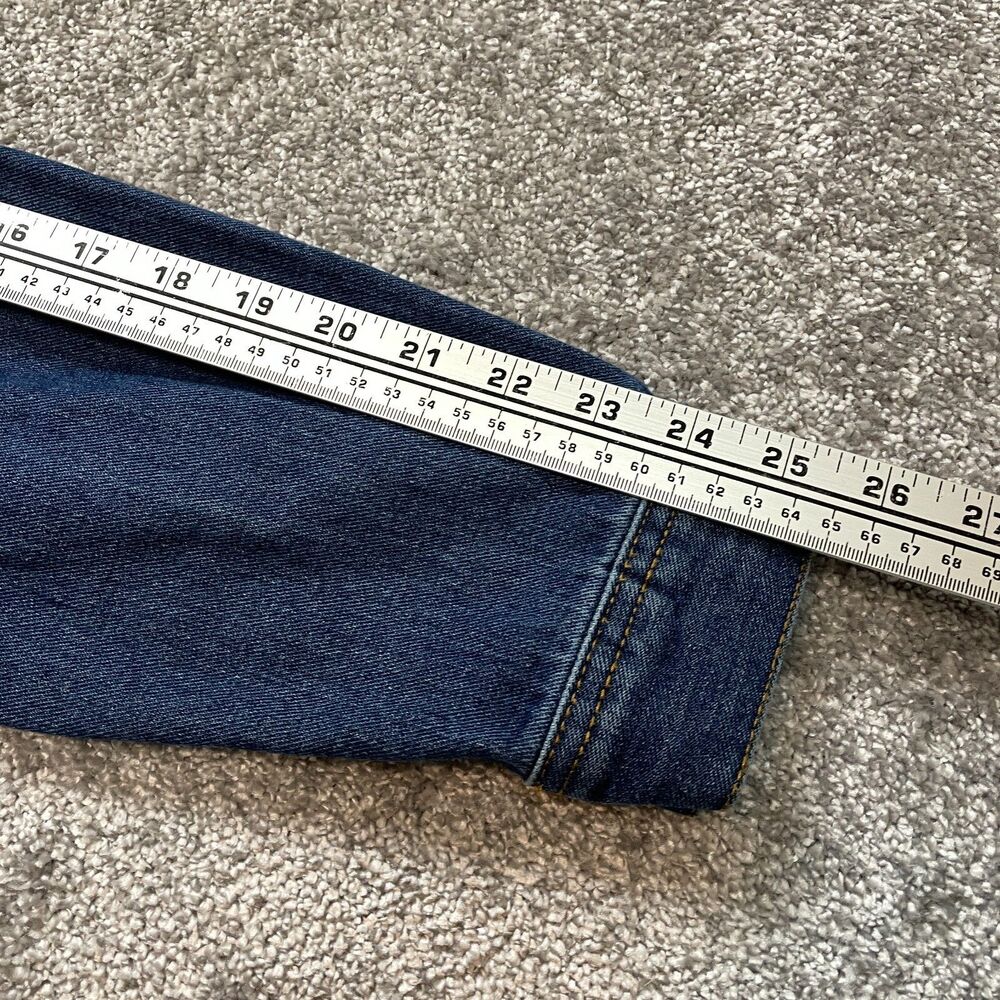 Rue 21 Jean Jacket Womens Small Blue Denim Distressed Dark Wash Black Hooded - Picture 11 of 11